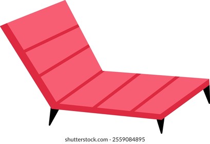 Vector red sun lounger icon. Cute cartoon summer deck chair for sunbathing. Beach furniture illustration. Comfortable long chair for relaxation