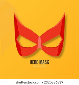 Vector Red Super Hero Mask on Yellow Background. Face Character, Superhero Comic Book Mask Design Template. Superhero Carnival Glasses, Front View