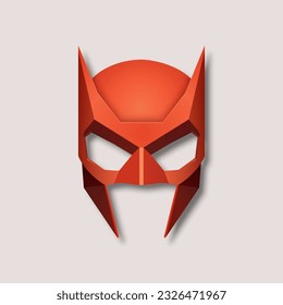 Vector Red Super Hero Mask. Face Character, Superhero Comic Book Mask Closeup Isolated with Shadow in Front View. Superhero Photo Prop, Carnival Face Mask, Glasses. Comic Book Concept