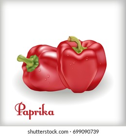 Vector Red Sweet Bulgarian Bell Pepper, Paprika Isolated on White Background