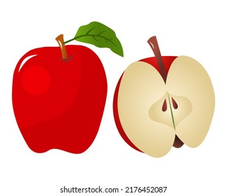 vector de frutos de manzana fresca dulce y roja y trozo de manzana
