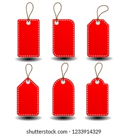 Vector red tags. Set label for price stick. 