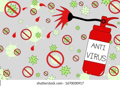 Vector - Red tank of vaccine (antivirus) to kill many virus or bacteria. Favipiravir, Avigan. Health care concept. Covid-19, coronavirus, n(cov), Sars, Flu.