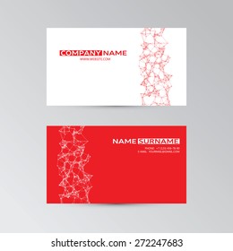 Vector red template of business card with abstract elements