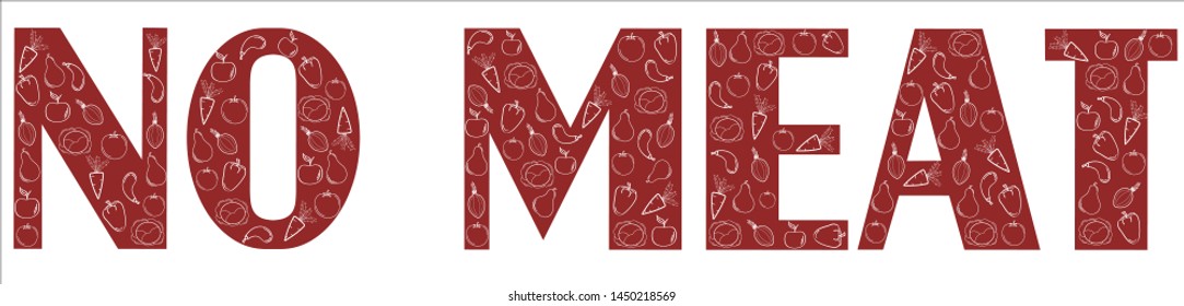 Vector red text nomeat with white vegetables 