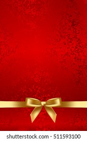 Vector red textured background with gold bow