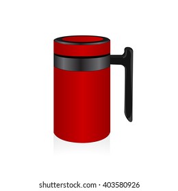Vector red thermo mug, travel mug, thermos isolated on white background