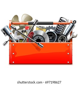 Vector Red Toolbox with Car Parts