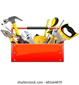 Vector Red Toolbox With Hand Tools