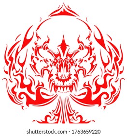 Vector Red Tribal Skull On Fire Like Spade, you can use it for tattoo design 