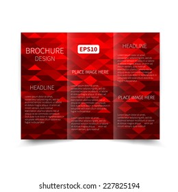 Vector red tri-fold brochure design template with abstract geometric background with triangles EPS10 Tri-Fold Mock up & back Brochure Design 