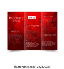 Vector red tri-fold brochure design template with abstract geometric background with triangles EPS10 Tri-Fold Mock up & back Brochure Design 