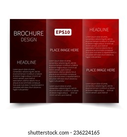 Vector red tri-fold brochure design template with abstract geometric background. Tri-Fold Mock up & back Brochure Design with triangles. Vector design illustration EPS10