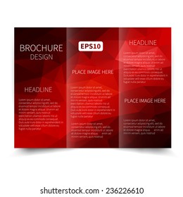 Vector red tri-fold brochure design template with abstract geometric background EPS10 Tri-Fold Mock up & back Brochure Design