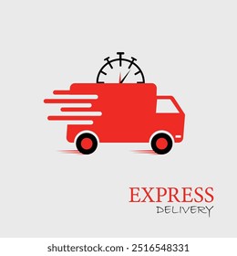 Vector Red truck Shipping fast delivery with clock delivery transportation logistics concept 