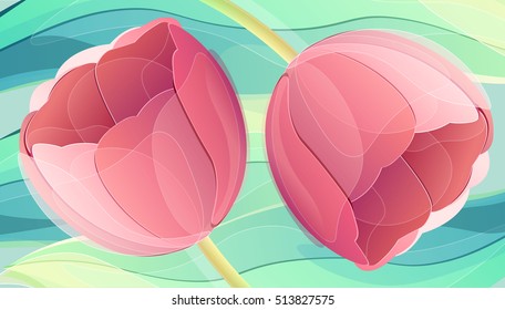 Vector red tulip flowers color background greeting card. Creative illustration for your banner, invitation or poster design