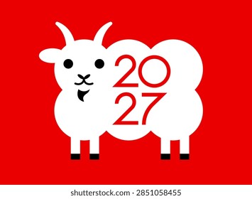 Vector red typographic poster featuring the Chinese zodiac Goat or sheep. Lunar New Year 2027 decoration.