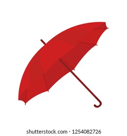 Vector red umbrella in cartoon flat style. Opened parasol for bad weather, rain or sun. Accessory for woman, symbol of safety, protection.