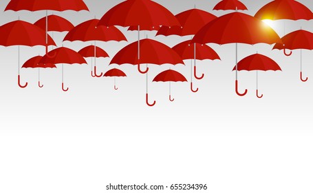 Vector red umbrella display background for rainy season