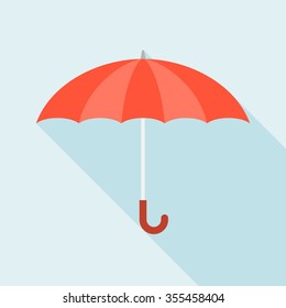 Icono de paraguas rojo vectorial con una gran sombra y un diseño plano