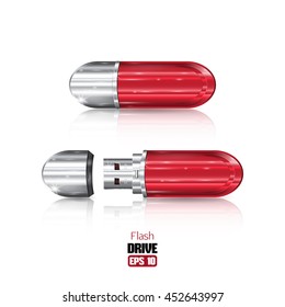 Vector Red USB Flash Drive isolated on white background