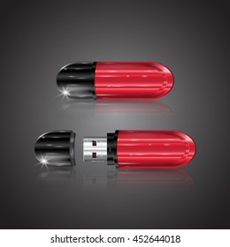 Vector Red USB Flash Drive on a dark background