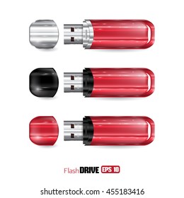 Vector red USB Flash Drive isolated on white background