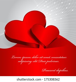 Vector red Valentine background with two hearts. Can be used as postcards, greeting, and other printed materials.