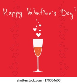vector red valentine's day background or card or invitation with wine glass and hearts