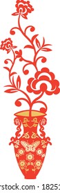 Vector red vase with flowers