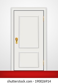 Vector red velvet carpet and wooden white door.