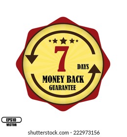 Vector : Red Vintage 7 day Money Back Guarantee With Stars Badge Stickers and Label.