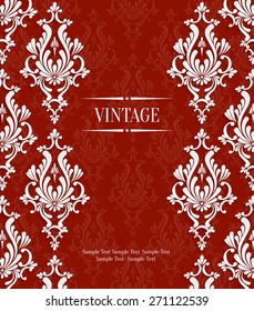 Vector Red Vintage Background with 3d Floral Damask Pattern Template for Wedding or Invitation Card