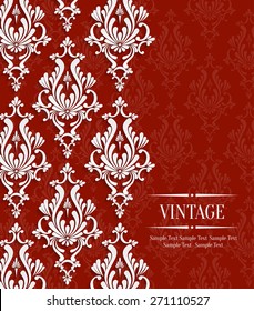 Vector Red Vintage Background with Floral Damask Pattern for Wedding or Invitation Card