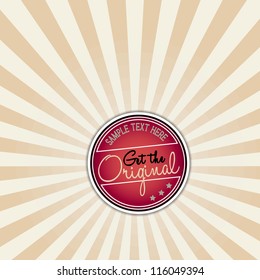 Vector red vintage banner on the sunburst background