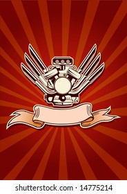 Vector red wallpaper with motor and ribbon