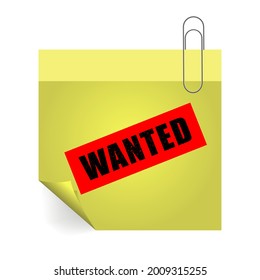 Vector Red Wanted Rubber Stamp Isolated on White Background. Paper Note with Sign.