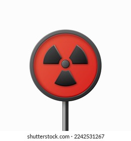 Vector Red Warning, Danger Nuclear Sign, Black Sign, Icon Isolated. Radioactive Warning Symbol. Circle, Round Dangerous Sign. Design Template. Front View