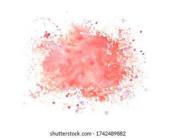 Vector red watercolor background with pink splashes isolated on white background, stock vector illustration for design and decor, banner, postcard, card