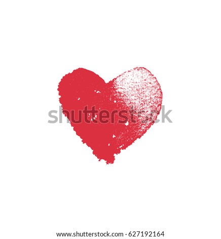 Vector red watercolor textured heart isolated on white, hand drawn romantic symbol of love