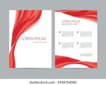 Vector red wave design template, abstract background cover, poster, book, brochure business theme. Flow creative document, presentation, folder, report. 