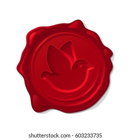 vector red wax seal concave post pigeon isolated on transparent background. Elegant old stamp-waxseal-signature-postmark-mark for envelope-letter-document-certificate-check. Hand drawn design element