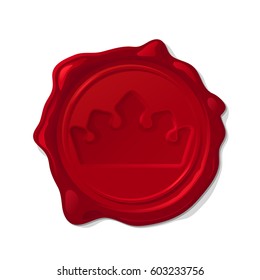 vector red wax seal concave crown isolated on transparent background. Elegant old post stamp-waxseal-signature-postmark-mark for envelope-letter-document-certificate-check. Hand drawn design element