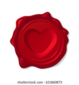 vector red wax seal concave love heart isolated on transparent background. Elegant old stamp-waxseal-signature-postmark-mark for envelope-letter-document-certificate-check. Hand drawn design element
