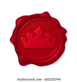 vector red wax seal convex crown isolated on transparent background. Elegant old post stamp-waxseal-signature-postmark-mark for envelope-letter-document-certificate-check. Hand drawn design element