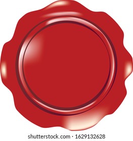 Vector red wax seal stamp with white background.