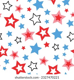 Vector Red White and Blue Stars Seamless Pattern Background. Perfect for fabric, scrapbooking, wallpaper projects and paper products.