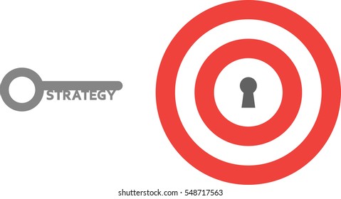 Vector red and white bullseye with strategy key.