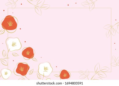 Vector red and white camellia flowers background frame illustration