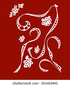 vector red and white floral pattern of spirals, swirls, doodles